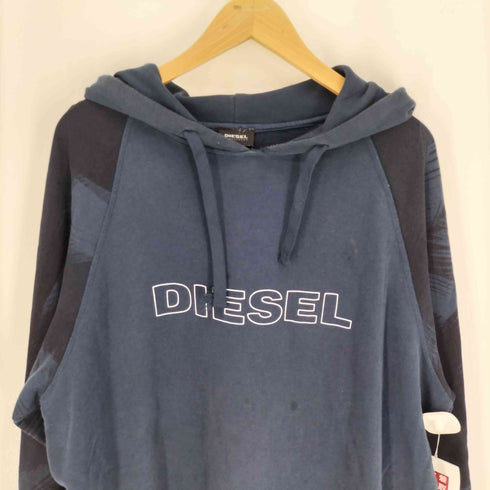 ディーゼル DIESEL フロントロゴプリント ラグランスリーブ プルオーバー フーディ パーカー メンズ import:XXL